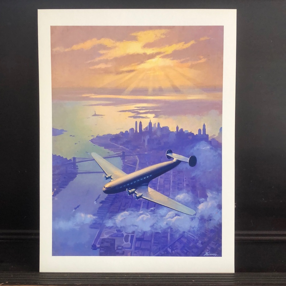 Print of Vintage Airplane over New York City